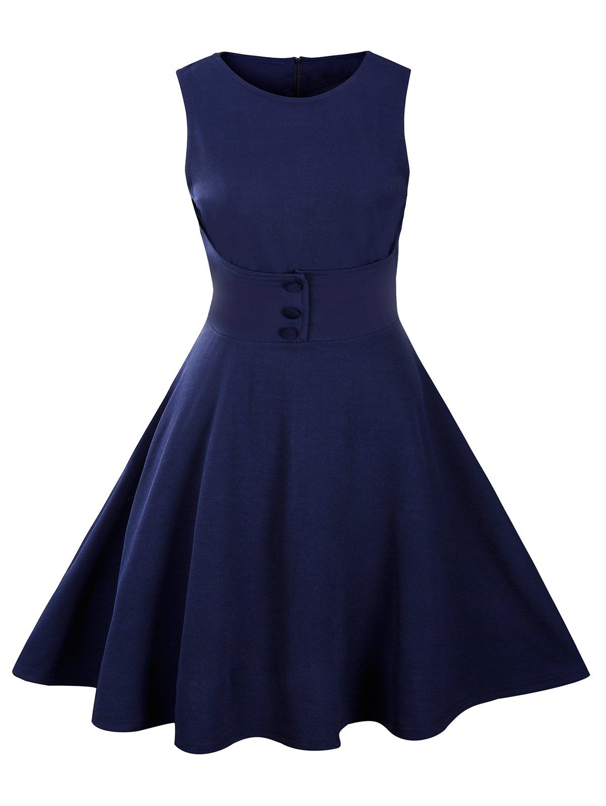 [28% OFF] Buttoned Sleeveless Knee Length Swing Vintage Dress | Rosegal