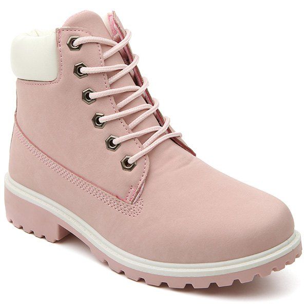New Eyelet Color Splicing Lace Up Short Boots  
