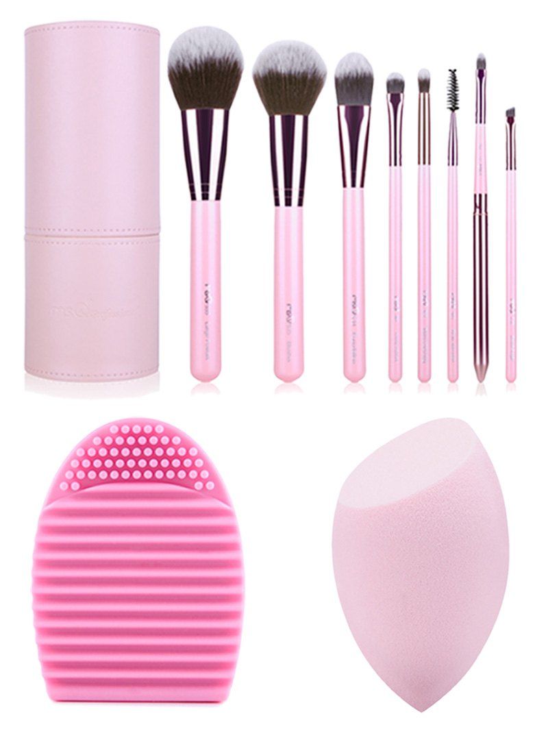 [30 OFF] 8 Pcs Makeup Brushes Kit + Brush Egg + Makeup Sponge Rosegal