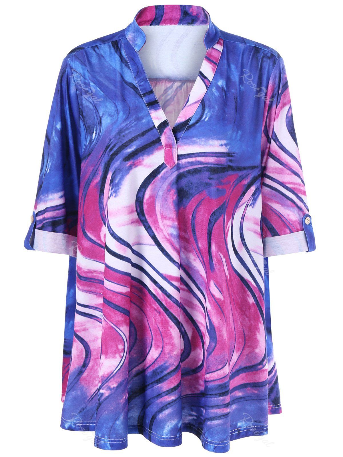 

V Neck Tie Dye Plus Size Tee, Colormix