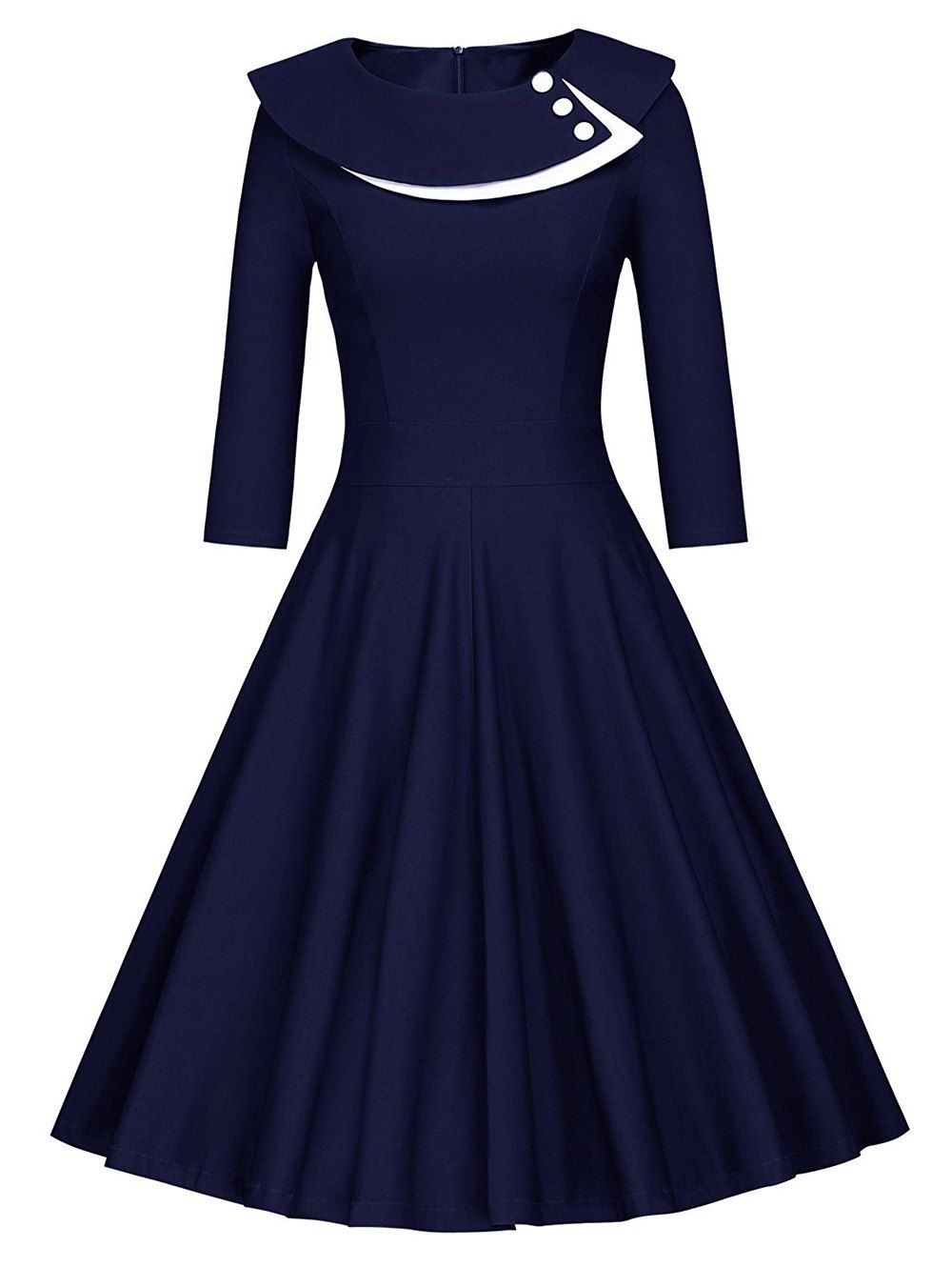 2018 Button Layered Swing Midi Dress In Purplish Blue 2xl | Rosegal.com