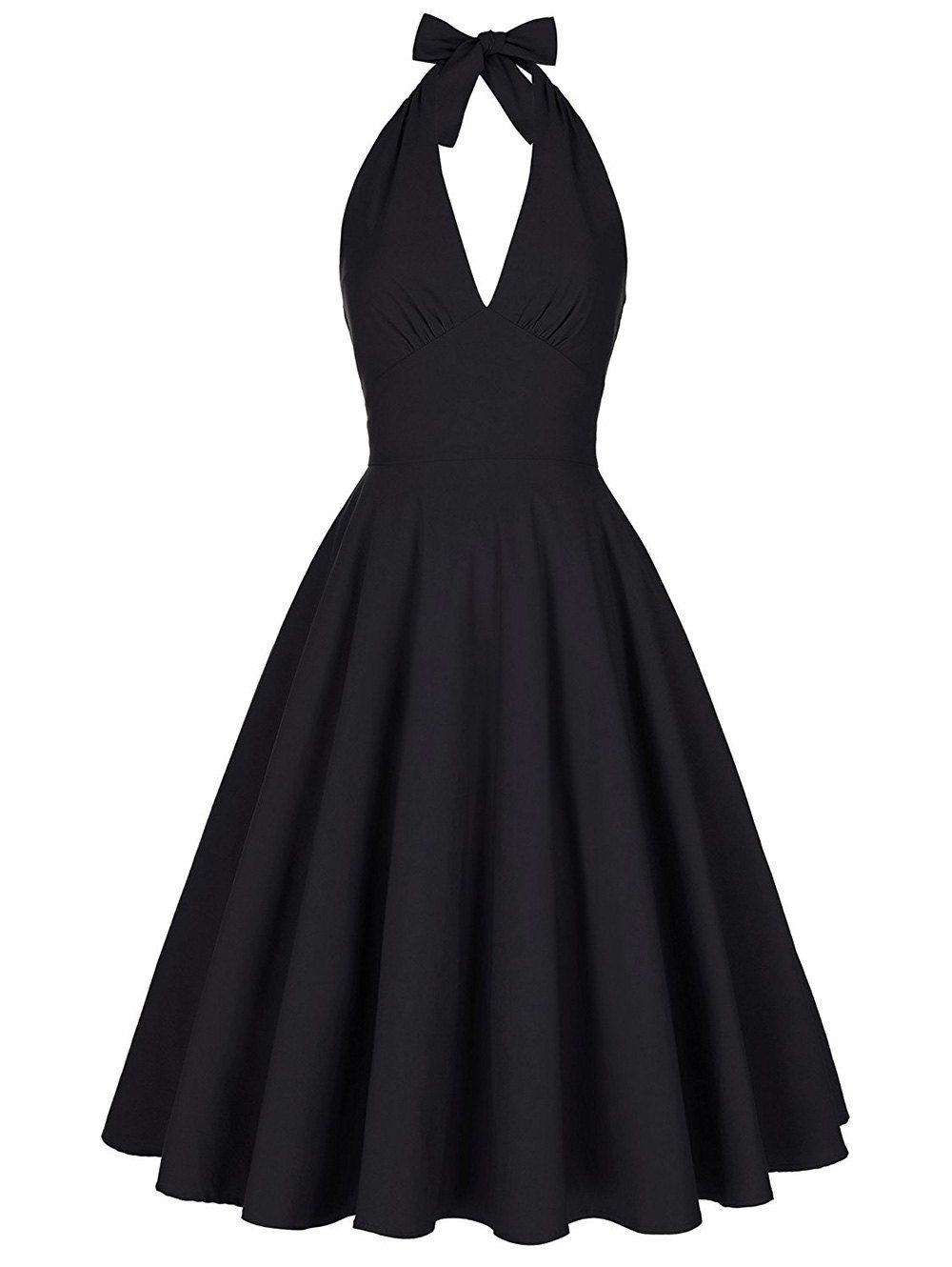 

Halter Low Back Plunge Work Christmas Party Dress, Black