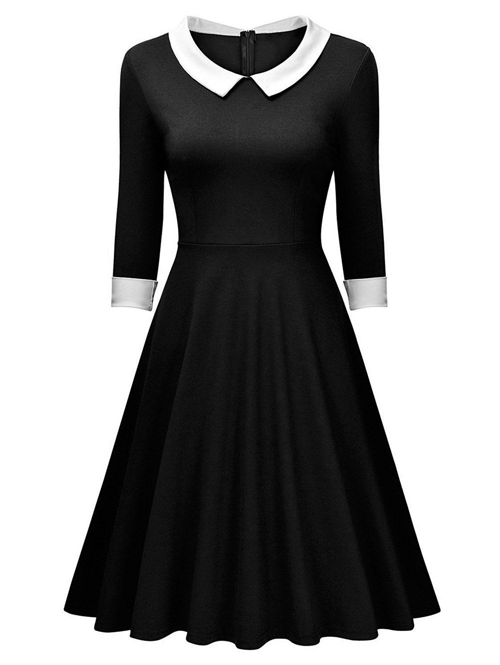 2018 Retro Women Swing Long Sleeve Dress In Black 2xl