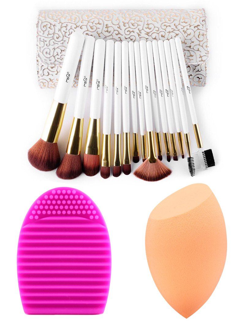 2018 15 Pcs Makeup Brushes Kit + Brush Egg + Makeup Sponge In Colormix