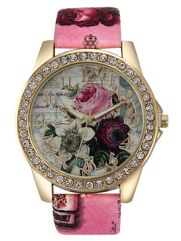 

Rhinestone Faux Leather Rose Quartz Watch, Tutti frutti