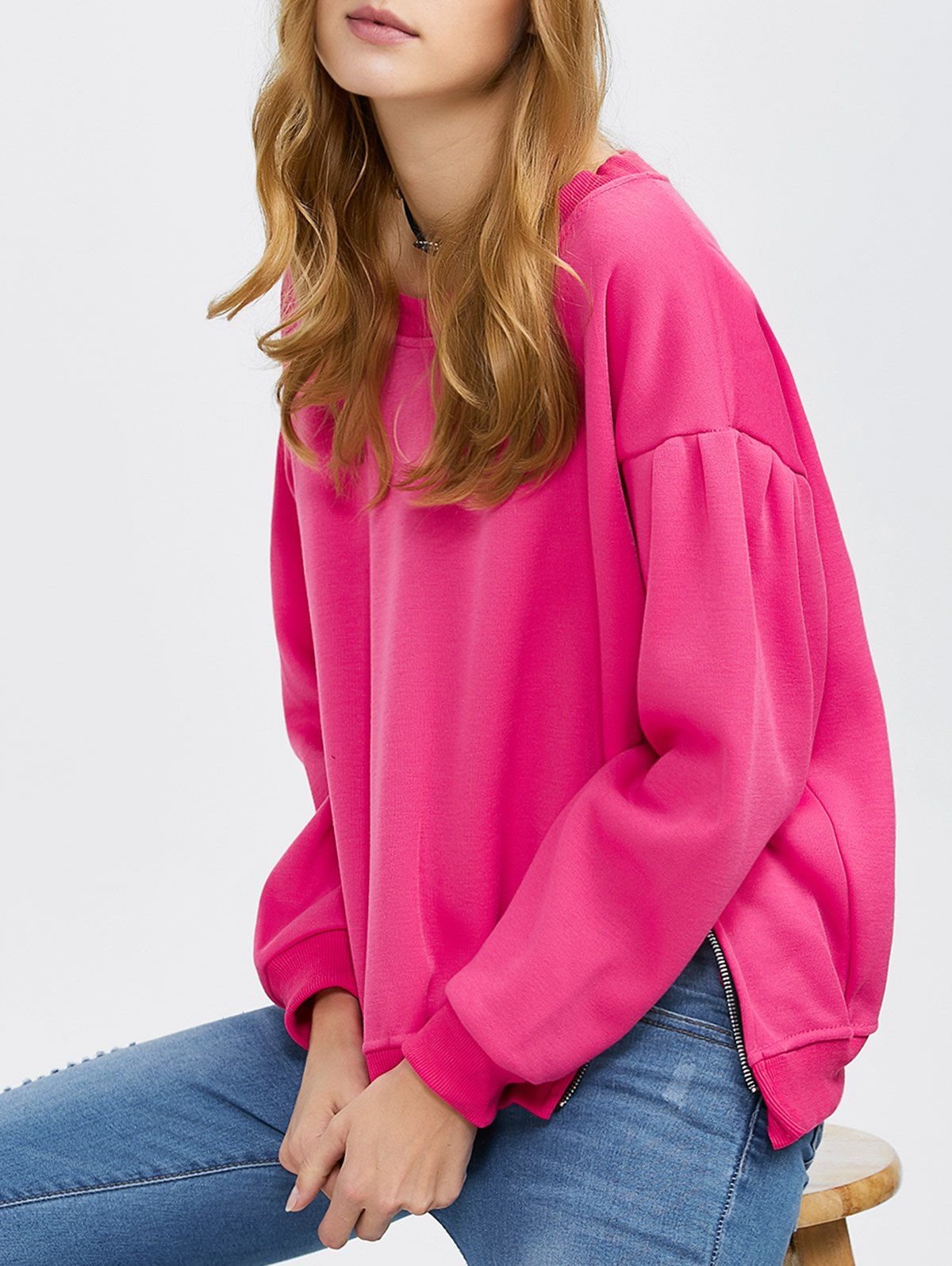 

Drop Shoulder Side Zip Pullover Sweatshirt, Rose madder