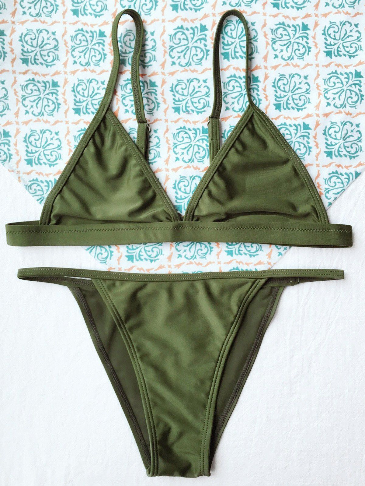 2018 Simple Teeny String Bikini Swimwear In Army Green M