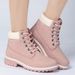 Eyelet Color Splicing Lace Up Short Boots -  