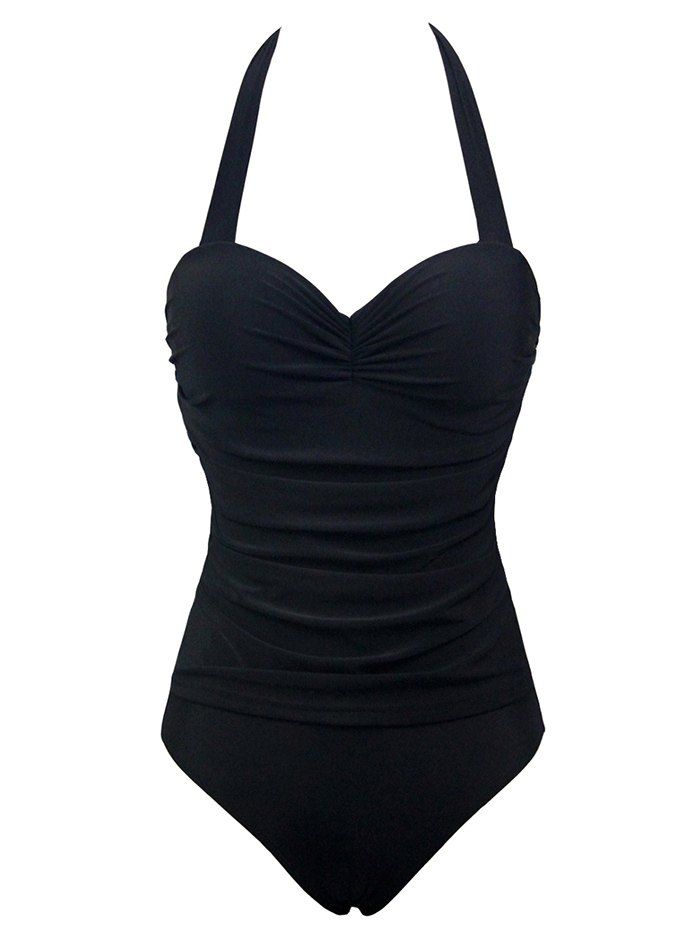 2018 Halter Push Up Ruched One-piece Swimwear In Black 4xl | Rosegal.com