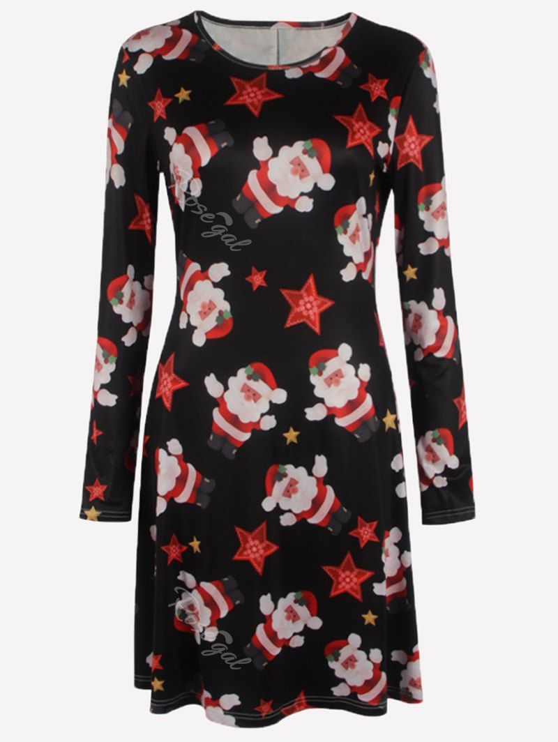 

Plus Size Long Sleeves Christmas Santa Skater Dress, Black