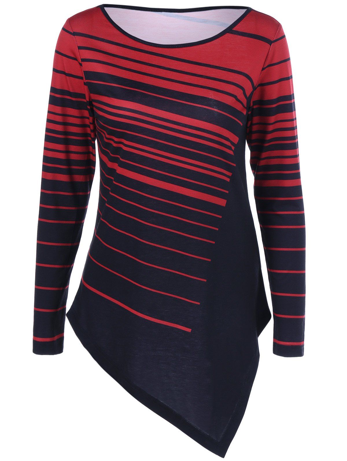 [82% OFF] Striped Asymmetrical Two Tone T-Shirt | Rosegal