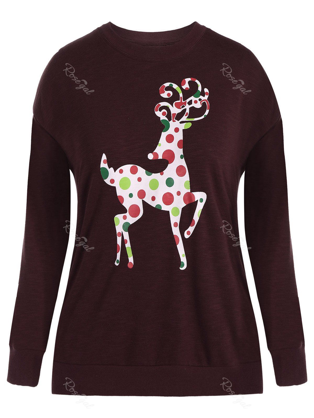 

Plus Size Elk Print Christmas Sweatshirt, Claret