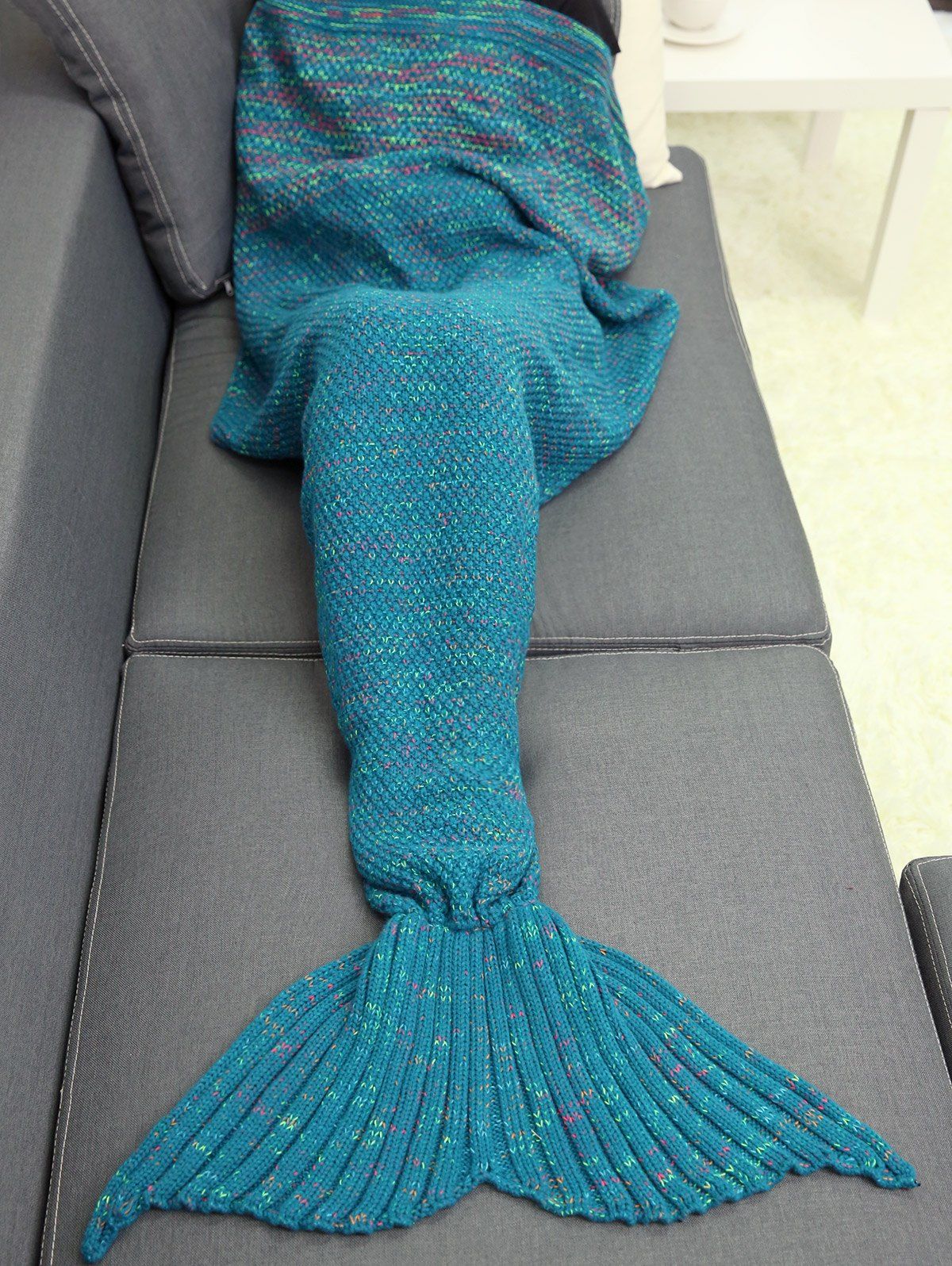 

Keep Warm Crochet Yarn Mermaid Blanket Throw, Lake blue