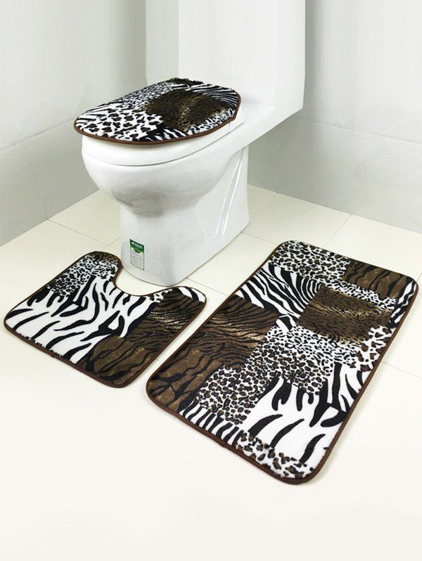 

Leopard Pattern Bath Rug and Mats Sets 3 Pieces, Colormix