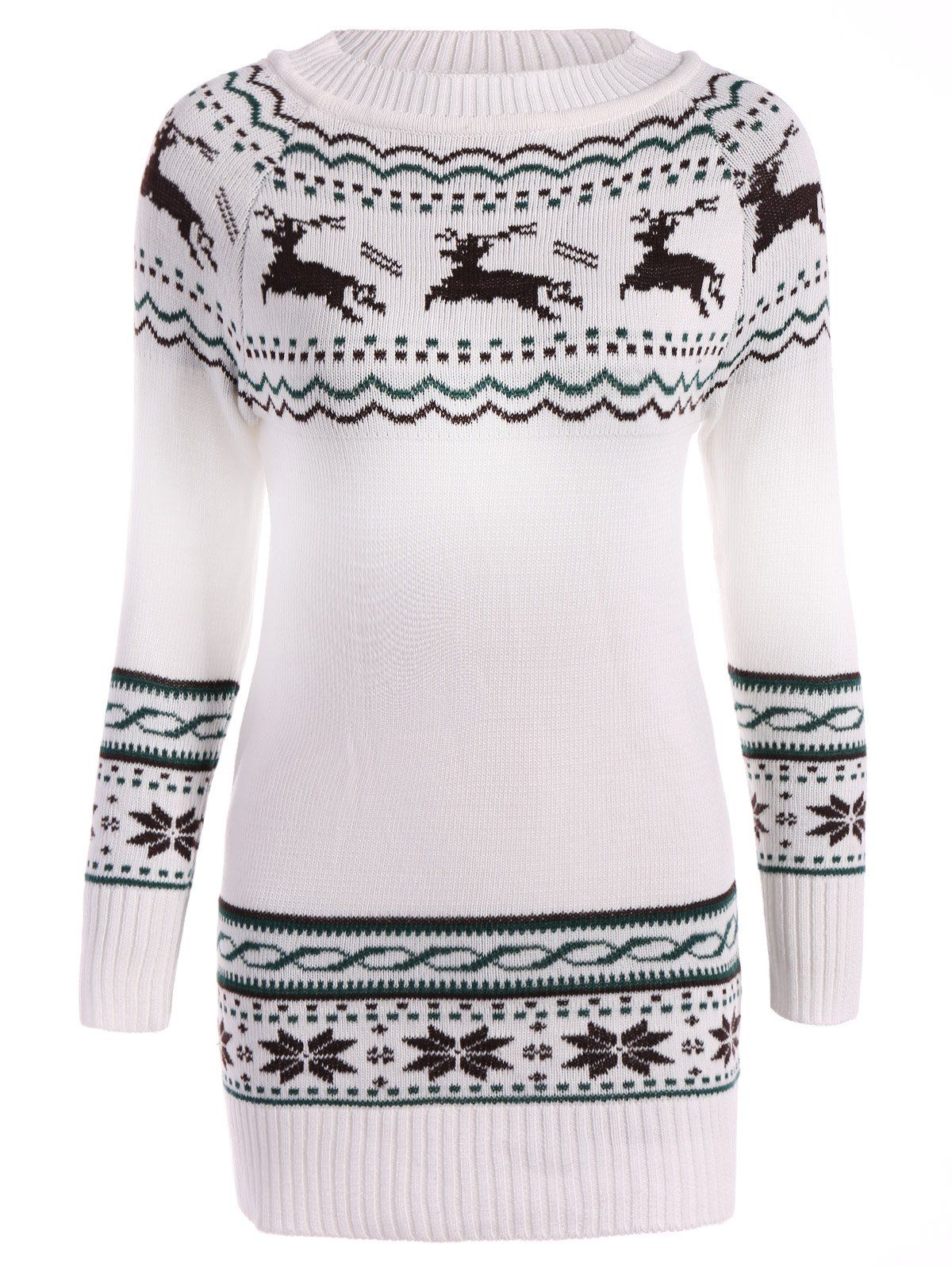 

Christmas Reindeer Pattern Tunic Raglan Sleeve Sweater, White