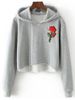 Hooded Rose Embroidered Cropped Hoodie -  