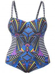 Blue 2xl Tribal Print Padded One-piece Swimsuit | RoseGal.com