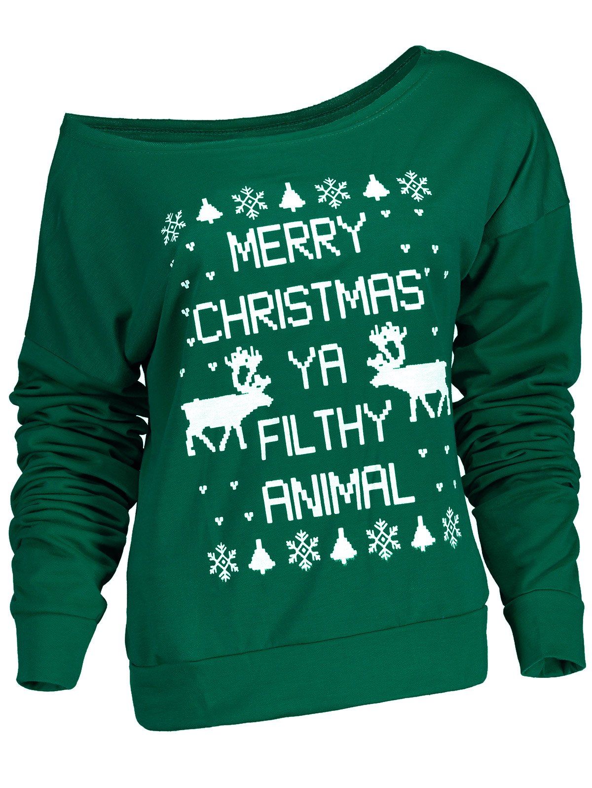 

Fresh Style Letter and Snowflake Print Pullover Christmas Sweatshirt For Women, Green