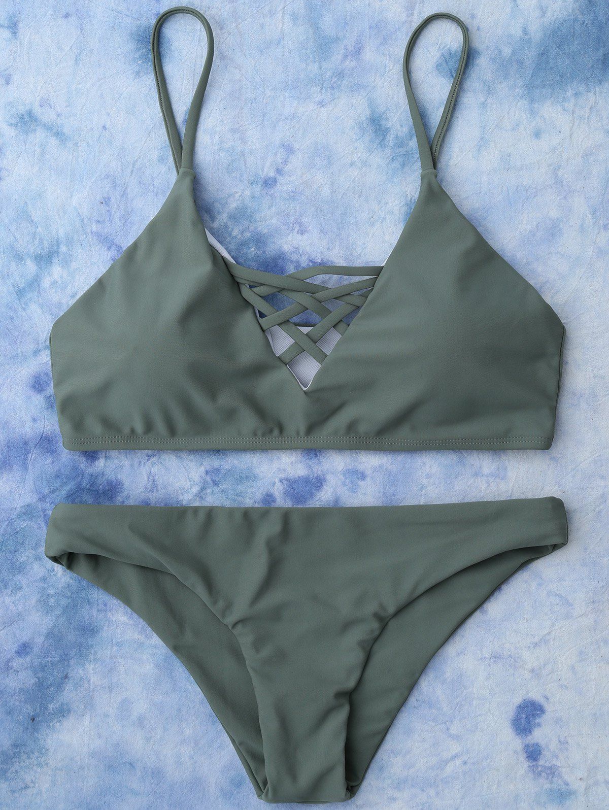 

Lace Up Cami Bikini Swimwear, Army green