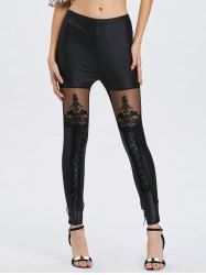 [45% OFF] Lace See-Through Bodycon Leggings | Rosegal