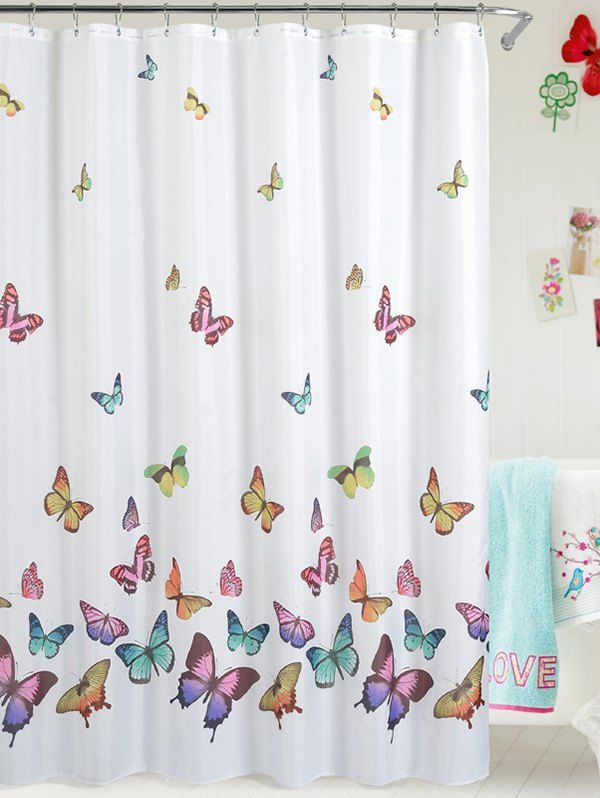 

Butterfly Print Polyester Waterproof Bath Shower Curtain, White