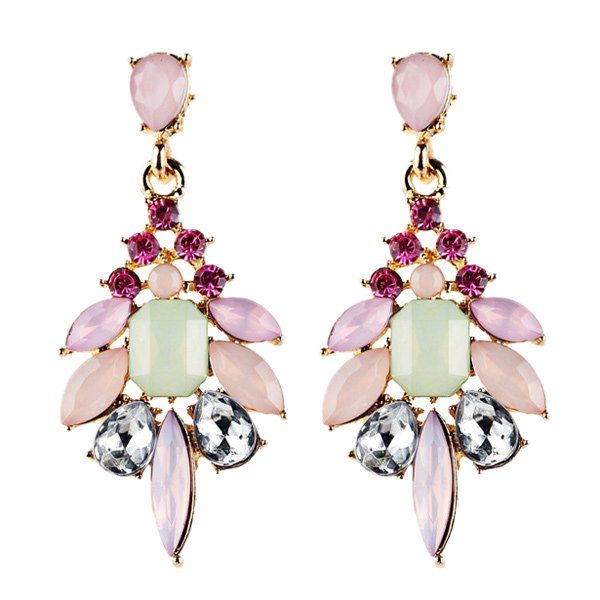

Geometric Fake Crystal Drop Earrings, Pink