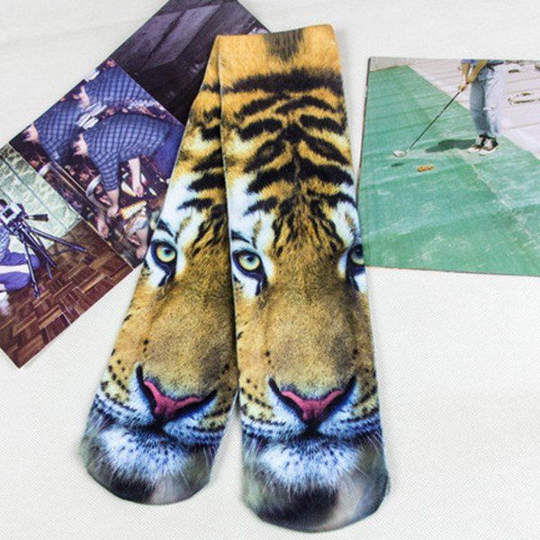 

Tiger Head 3D Printed Crazy Socks, Light brown