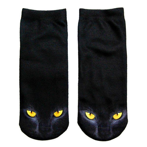 58 OFF 3D Black Cat Printed Crazy Ankle Socks