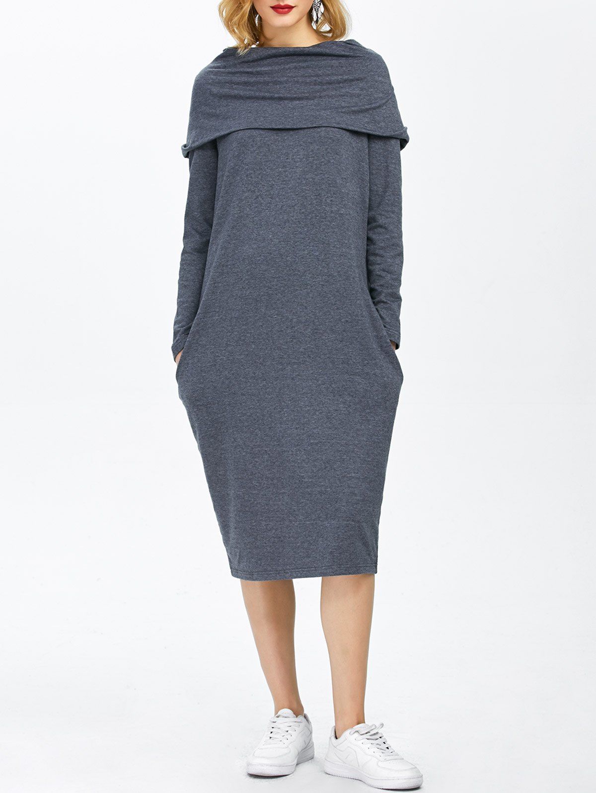 [88 OFF] Midi Straight Hoodie Dress Rosegal