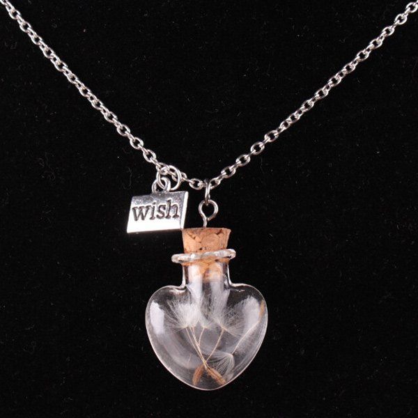 

Dandelion Heart Bottle Necklace, Silver