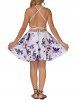 Floral Print Backless Cut Out Skater Dress -  
