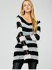 Hollow Out Stripe Crochet Tunic Sweater -  