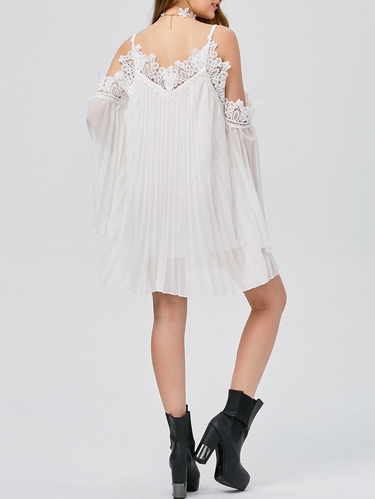 Fancy Long Sleeve Pleated Cold Shoulder Cocktail Dress  