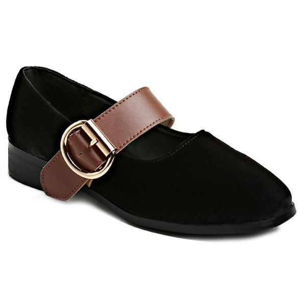 [37 OFF] Buckle Strap Velvet Square Toe Flat Shoes Rosegal
