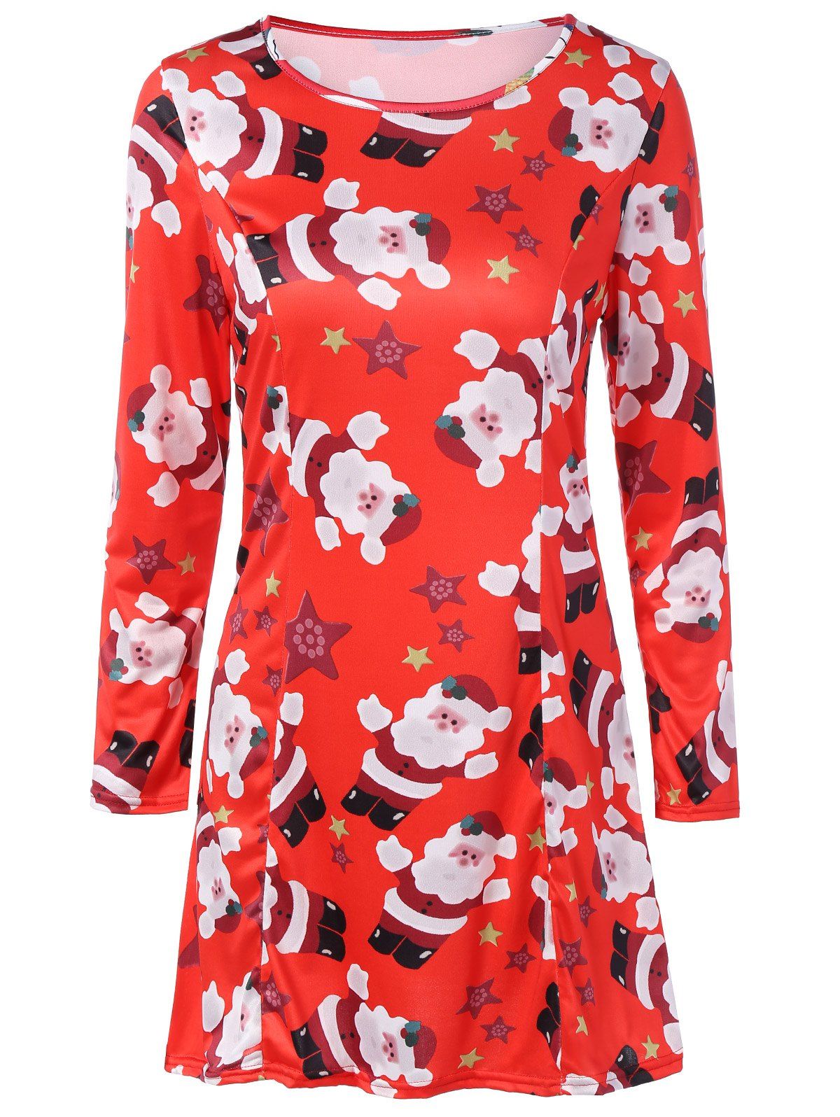 

Christmas Santa Print Long Sleeve Dress, Red