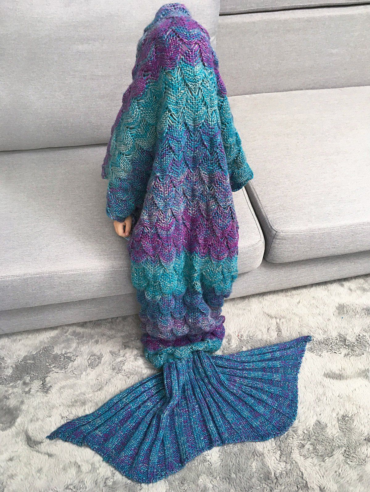 

Warmth Knitted Fish Scales Mermaid Blanket For Kids, Colormix