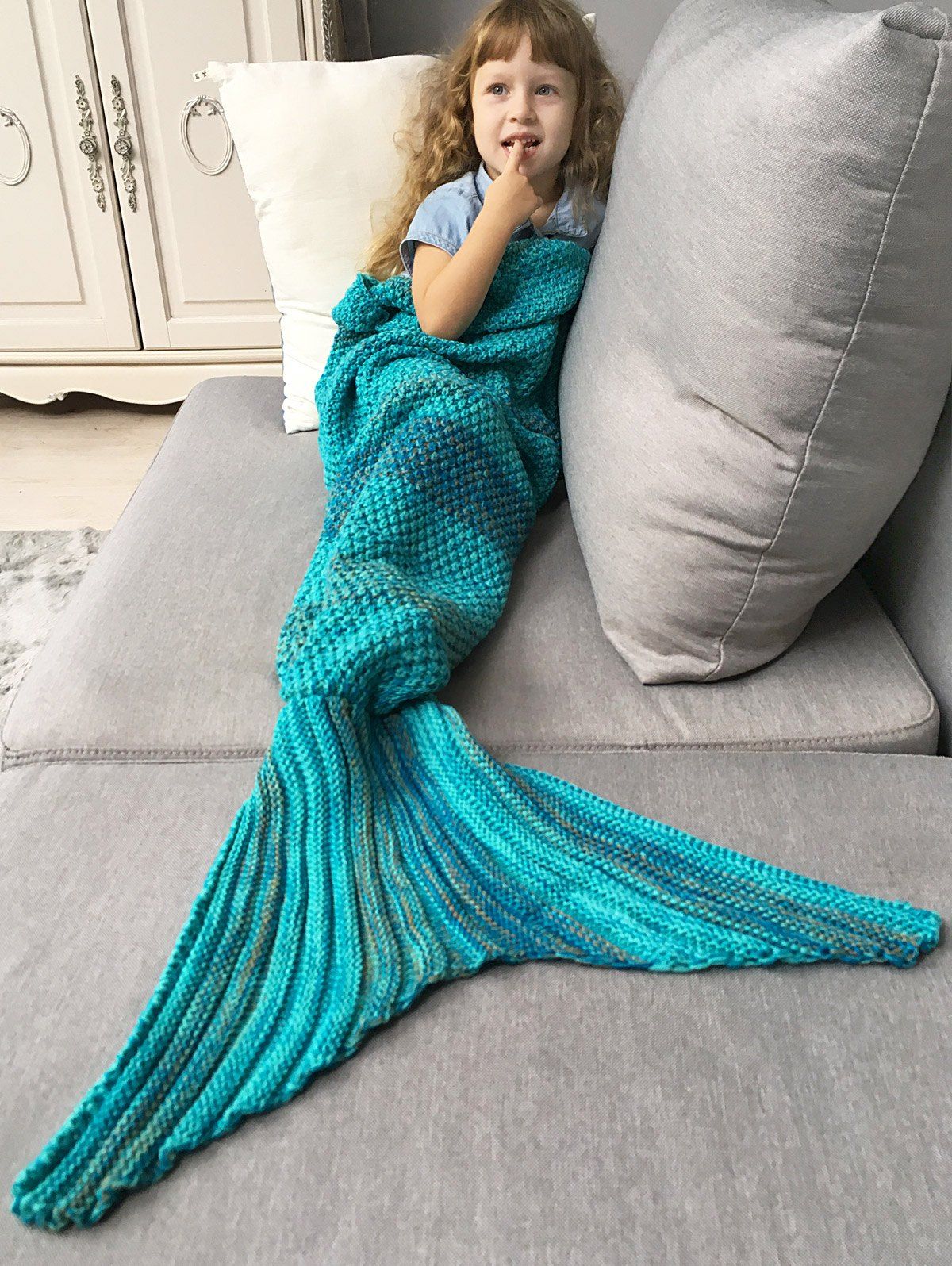 Latest Winter Thicken Lengthen Color Block Sleeping Bag Wrap Kids Mermaid Blanket  