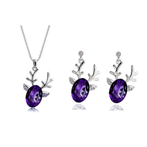 

Rhinestone Christmas Elk Necklace and Earrings, Purple