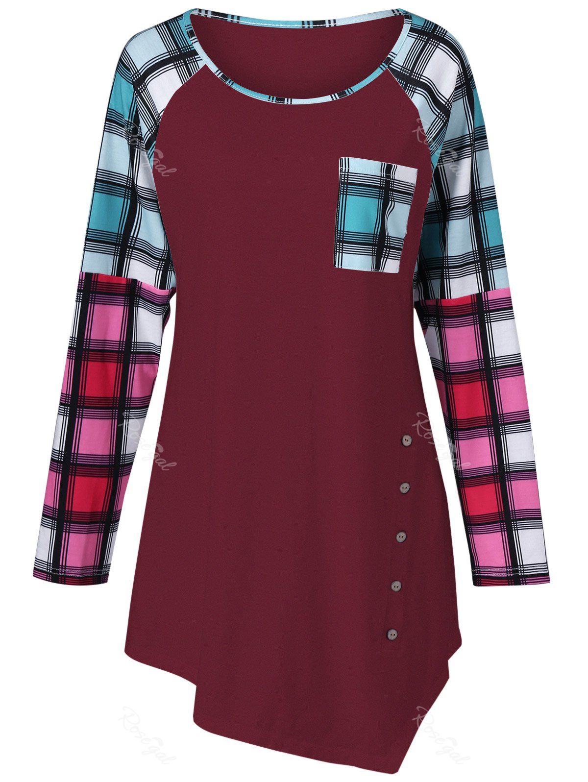 raglan shirt with plaid sleeves