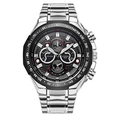 

Waterproof Tachymeter Metal Analog Watch, Black