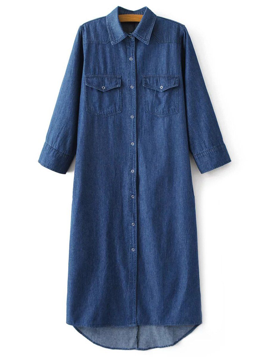 [17% OFF] Midi Denim Button Up Casual Shirt Dress | Rosegal