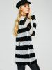 Hollow Out Stripe Crochet Tunic Sweater -  