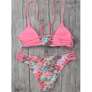 Pink S Spaghetti Strap Printed Bikini Set Rosegal Com