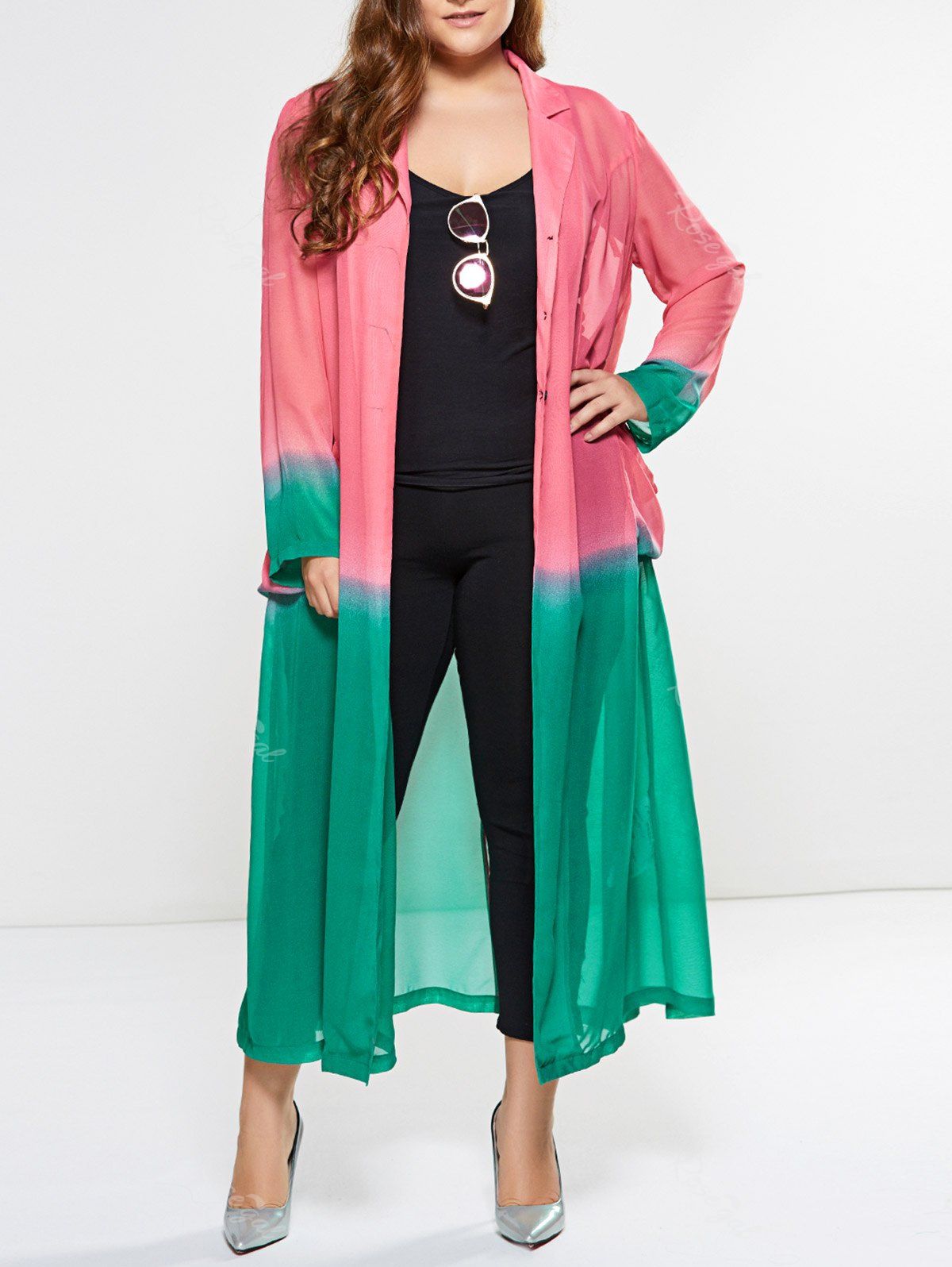 2018 Plus Size Two Tone Longline Duster Coat In Colormix 5xl