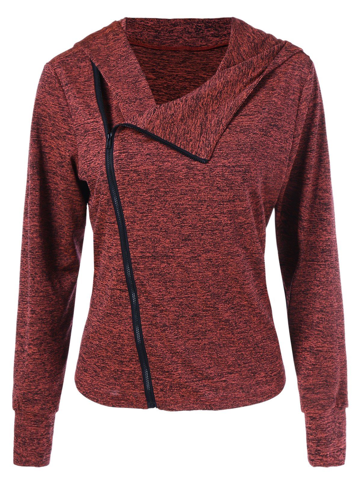 

Inclined Zip Heather Curved Hoodie, Brick-red