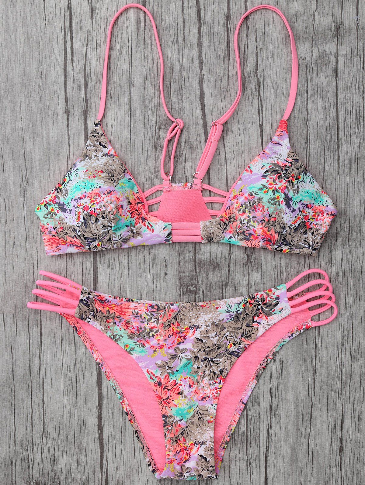 2018 Spaghetti Strap Printed Bikini Set In Pink S | Rosegal.com