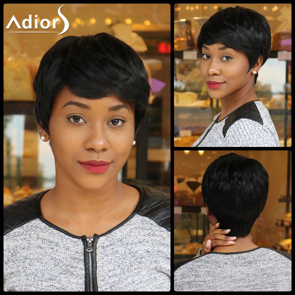 16 Off Ultrashort Boy Cut Synthetic Straight Side Bang Capless