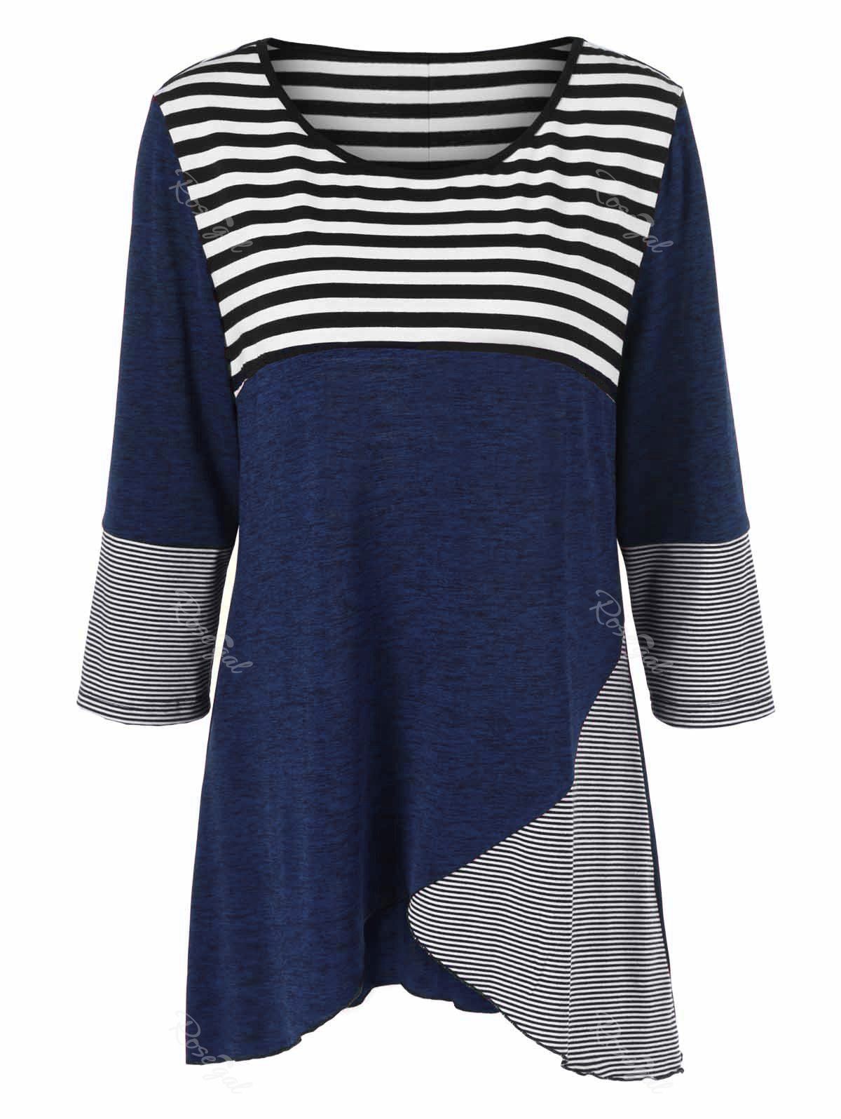 

Plus Size Striped Tunic T-Shirt, Deep blue