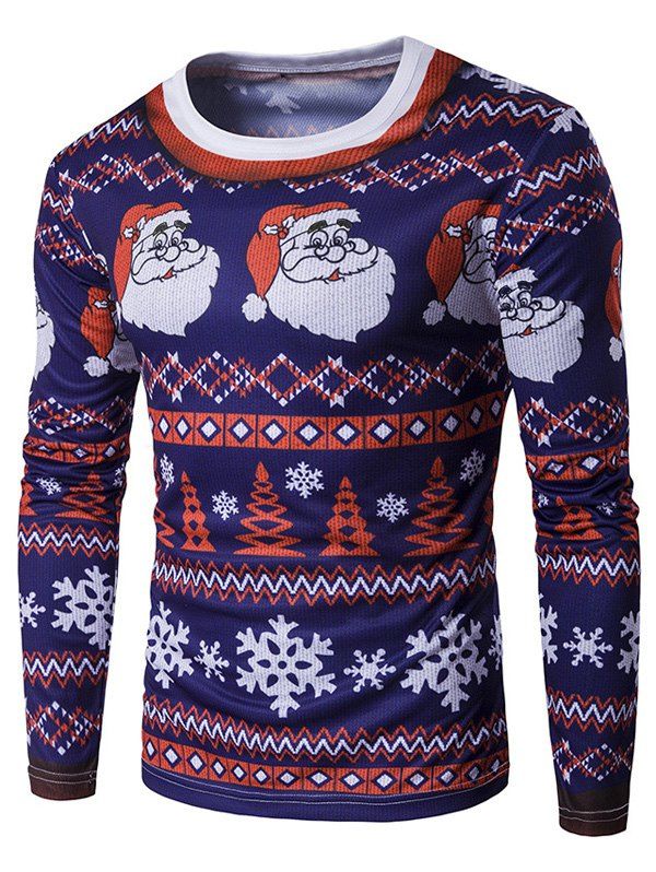 

Crew Neck 3D Father Christmas and Snowflake Print T-Shirt, Colormix