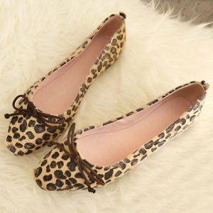 Black Leopard Print Bow Flat Shoes Rosegal Com